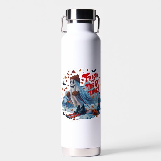 Bouteille D'eau Trick or Treat Time : Ghost Skiing Fun Design (Avant)