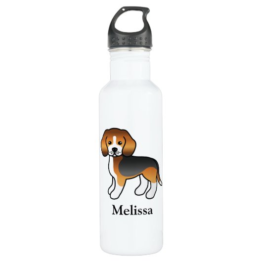 Bouteille D'eau Tricolore Beagle mignon Cartoon Chien et nom (Devant)
