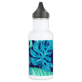 Bouteille D'eau Tropical Green Blue Leaves Pattern Monogram (Gauche)