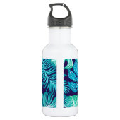 Bouteille D'eau Tropical Green Blue Leaves Pattern Monogram (Dos)
