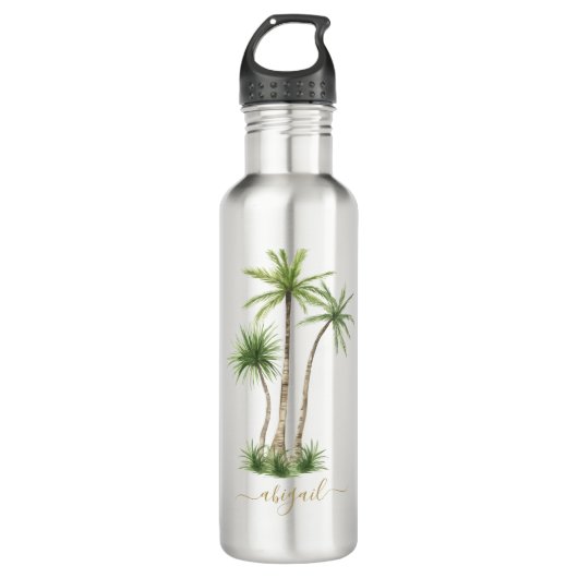 Bouteille D'eau Tropical Palm Tree Nom personnalisé Bridesmaid (Devant)