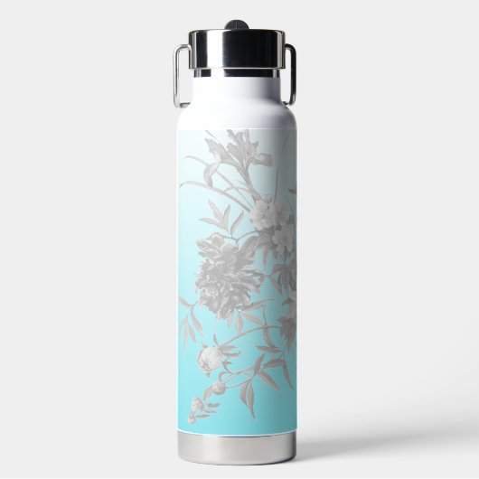 Bouteille d'eau turquoise avec nom et fleurs (Salle de sport)