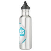 Bouteille D'eau turquoise blanc soccer nom fille numéro de maillot (Droite)