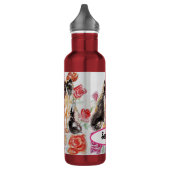 Bouteille D'eau Tuxedo Chat Cute Rose Fleurs Chats Aquarelle Rose (Gauche)