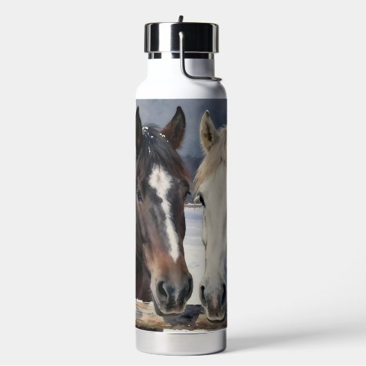 Bouteille D'eau Two Horses on a Snowy Farm | Personalized (Gym)