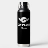 Bouteille D'eau Typographie d'avion CO-PILOTE moderne, noir et bla (Avant)