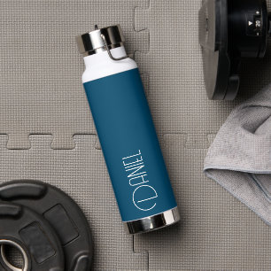 Bouteille D'eau Typographie moderne bleu turquoise Personnalisé