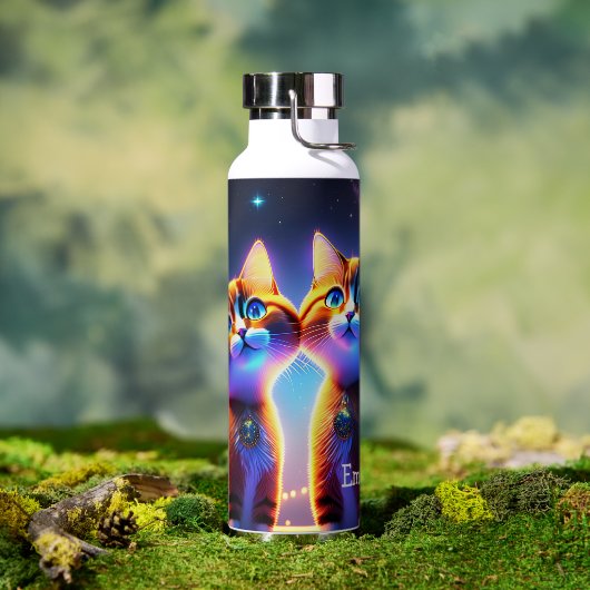 Bouteille D'eau Un couple de chats mignons sous le ciel étoilé - (Extérieur)