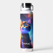 Bouteille D'eau Un couple de chats mignons sous le ciel étoilé - (Arrière)
