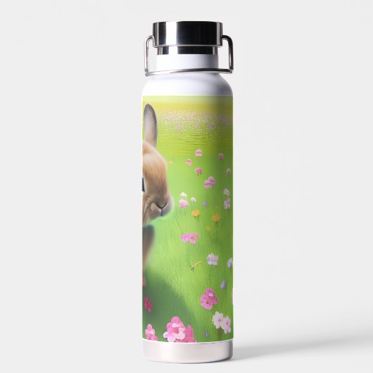 Bouteille D'eau Un mignon lapin dans une prairie fleurie (Arrière)