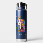 Bouteille D'eau Unicorn mignon Whimsical Girl Nom personnalisé<br><div class="desc">Unicorn mignon Whimsical Girly rose Floral Nom personnalisé Bouteille d'eau comporte une mignonne licorne avec étoiles,  coeurs et fleurs. Parfait pour le retour à l'école,  cadeaux et faveurs de fête d'anniversaire,  cadeaux de Noël personnalisés pour les filles et plus. Conçu par ©Evco Studio www.zazzle.com/store/evcostudio</div>