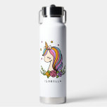 Bouteille D'eau Unicorn mignon Whimsical Girl Nom personnalisé<br><div class="desc">Unicorn mignon Whimsical Girly rose Floral Nom personnalisé Bouteille d'eau comporte une mignonne licorne avec étoiles, coeurs et fleurs. Parfait pour les cadeaux d'anniversaire, de Noël et de vacances pour les filles, les meilleurs amis, les cadeaux de fête d'anniversaire et les faveurs. Personnalisez en modifiant le texte dans la zone...</div>