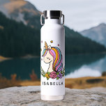 Bouteille D'eau Unicorn mignon Whimsical Girl Nom personnalisé<br><div class="desc">Unicorn mignon Whimsical Girly rose Floral Nom personnalisé Bouteille d'eau comporte une mignonne licorne avec étoiles,  coeurs et fleurs. Parfait pour le retour à l'école,  cadeaux et faveurs de fête d'anniversaire,  cadeaux de Noël personnalisés pour les filles et plus. Conçu par ©Evco Studio www.zazzle.com/store/evcostudio</div>