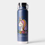 Bouteille D'eau Unicorn mignon Whimsical Girl Nom personnalisé<br><div class="desc">Unicorn mignon Whimsical Girly rose Floral Nom personnalisé Bouteille d'eau comporte une mignonne licorne avec étoiles,  coeurs et fleurs. Parfait pour le retour à l'école,  cadeaux et faveurs de fête d'anniversaire,  cadeaux de Noël personnalisés pour les filles et plus. Conçu par ©Evco Studio www.zazzle.com/store/evcostudio</div>