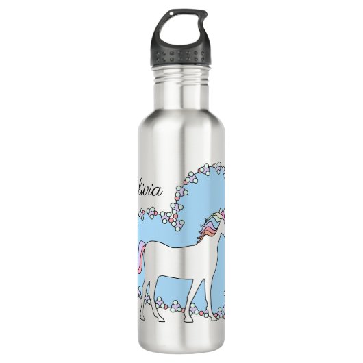 Bouteille D'eau Unicorne personnalisée avec coeur (Devant)