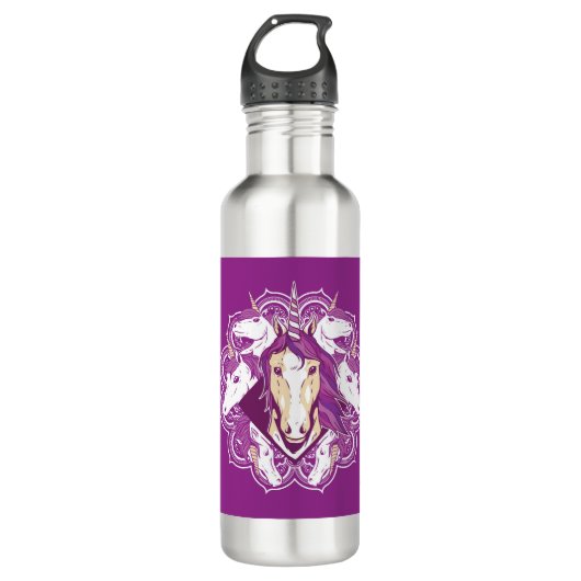 Bouteille D'eau Unicorne pourpre Mandala (Devant)