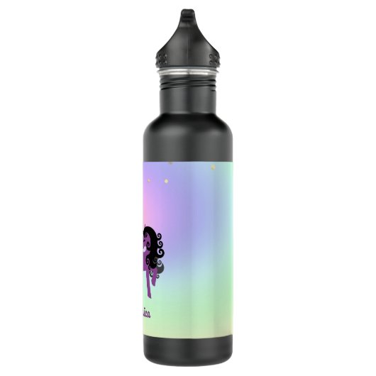 Bouteille D'eau Unicorne violette sur Pastel Rainbow et Stars (Droite)