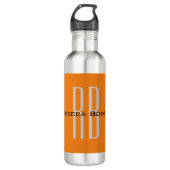 Bouteille D'eau Unique Unique Orange Initiales Monogramme Moderne (Devant)