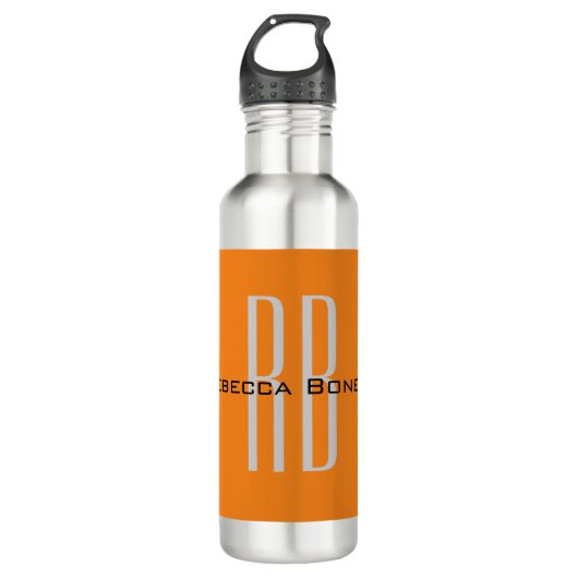 Bouteille D'eau Unique Unique Orange Initiales Monogramme Moderne (Devant)