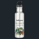 Bouteille D'eau Vacances en famille ours loup bois forêt animaux<br><div class="desc">Une forêt,  un paysage boisé avec un ours loup et cerf. Personnalisez et ajoutez un nom,  un événement et un lieu.</div>