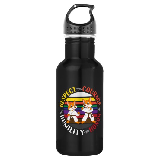 Bouteille D'eau Valeurs karaté - Silhouettes de renard étincelant (Devant)