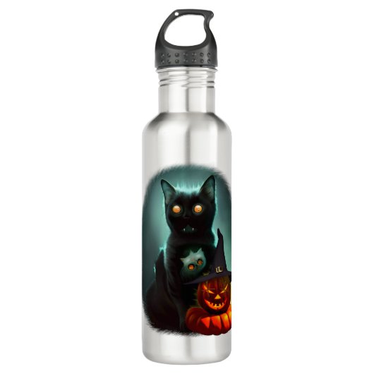 Bouteille D'eau Vampire Chat et Assistant Citrouille Halloween Sur (Devant)