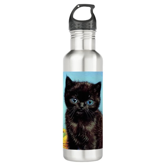 Bouteille D'eau Van Gogh Black Kitten avec fils (Devant)