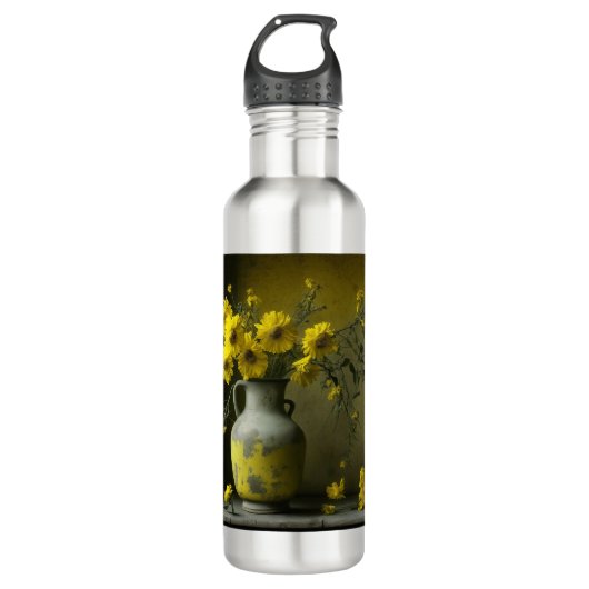 Bouteille D'eau Vase antique de fleurs jaunes (Devant)