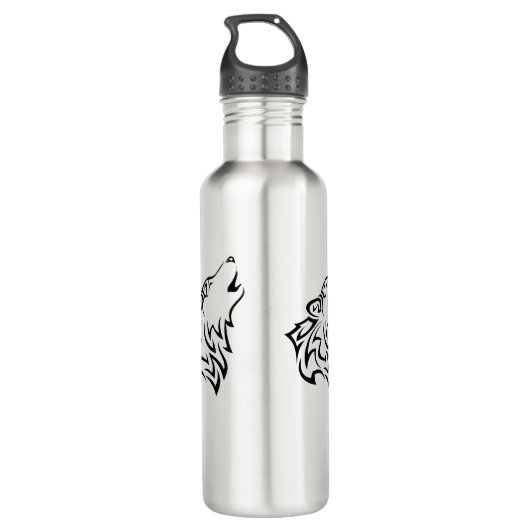 Bouteille D'eau Vecteur tribal Wolf Howf noir Ajouter un nom (Dos)