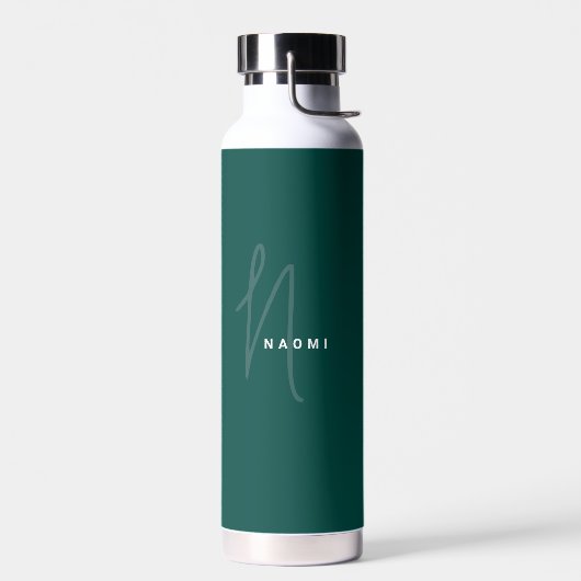 Bouteille D'eau Vert foncé | Écriture de monogramme personnalisée (Gauche)