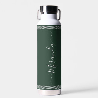 Bouteille D'eau Vert forêt Moderne Écriture personnalisée Bordure