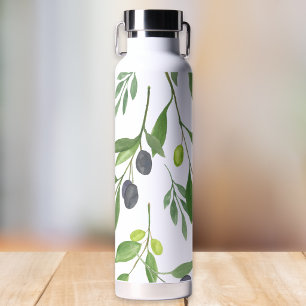 Bouteille D'eau Vert sauge aquarelle motif olivier campagne frança