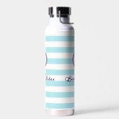 Bouteille D'eau Vibes de plage de Monogramme nautique Bleu Blanc r (Gauche)