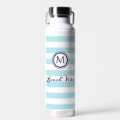 Bouteille D'eau Vibes de plage de Monogramme nautique Bleu Blanc r (Avant)