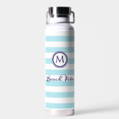 Bouteille D'eau Vibes de plage de Monogramme nautique Bleu Blanc r (Arrière)