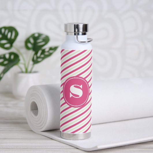 Bouteille D'eau Vibrant rose et vert rayures Monogramme (Yoga)