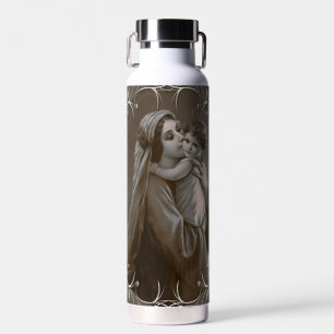 Bouteille D'eau Vierge vintage et enfant avec cadre argenté