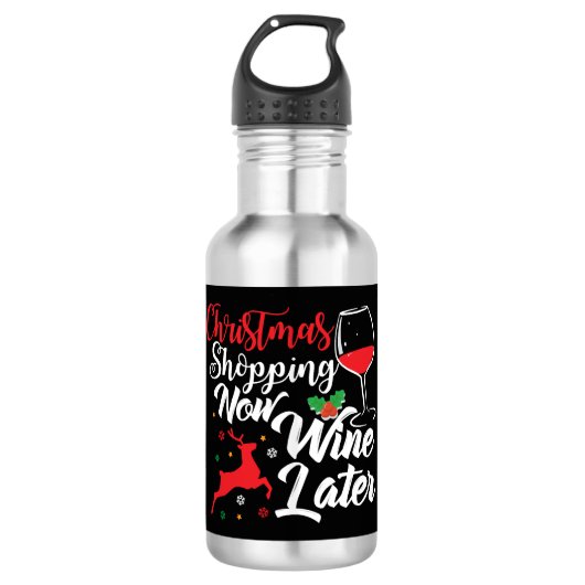 Bouteille D'eau Vin de Noël maintenant plus tard (Devant)