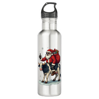 Bouteille D'eau Vintage Bigfoot Santa Riding Cow Christmas Funny F