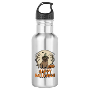 Bouteille D'eau Vintage Halloween Pug Chien Sorcière Chapeau Conce