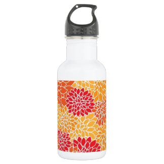 Bouteille D'eau Vintage motif floral Orange Rouge Dahlias Fleurs