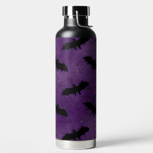 BOUTEILLE D'EAU VIOLET FONCÉ AVEC CHAUVES-SOURIS NOIRES D'HALLOWEE