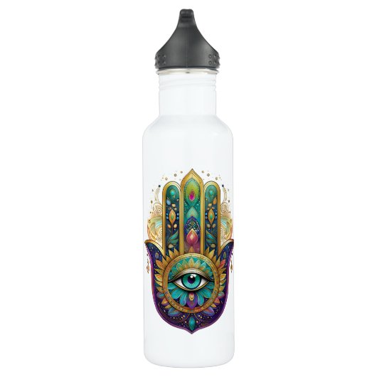 Bouteille D'eau Violet Green Gold Petals Hamsa Turquoise Third Eye (Droite)