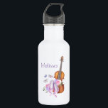 Bouteille D'eau Violon, Chaussures de Ballet, Fleurs et Papillons<br><div class="desc">Bouteille d'eau personnalisée avec un design féminin doux. Illustré d'une aquarelle représentant un violon en bois,  des pantoufles de ballet rose se reposent contre elle et sont décorés de fleurs et de papillons.</div>