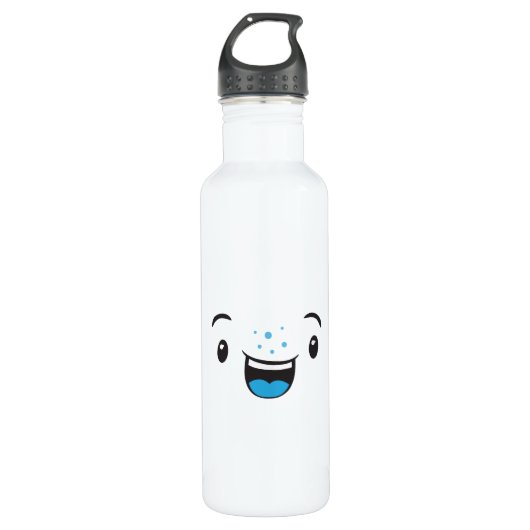 Bouteille D'eau Visage bleu souriant Kawaii (Devant)