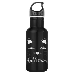 Bouteille D'eau Visage de chat noir et blanc