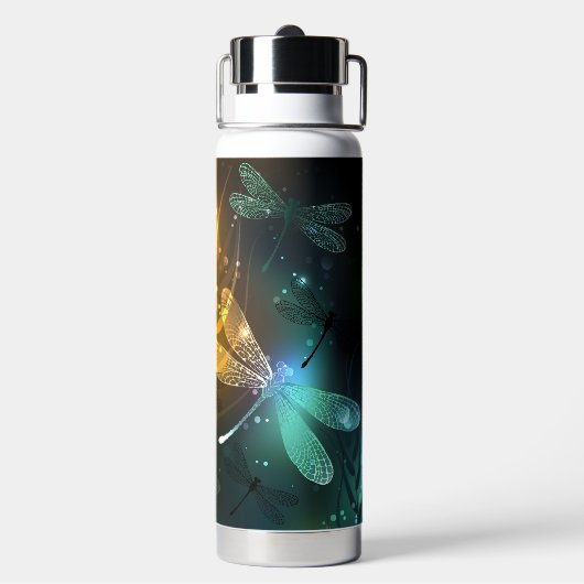 Bouteille D'eau Vol de libellule verte lumineuse (Arrière)