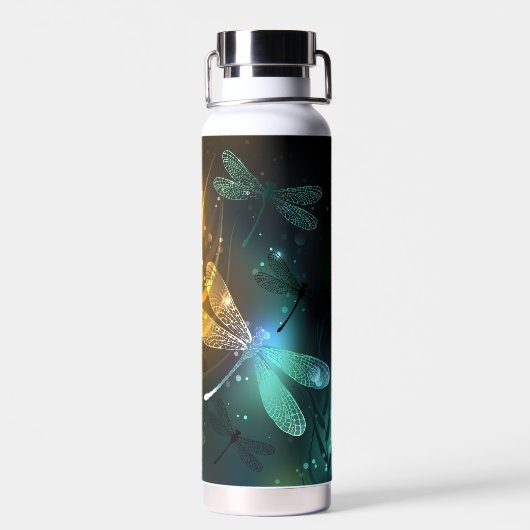 Bouteille D'eau Vol de libellule verte lumineuse (Arrière)