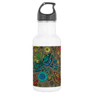 Bouteille D'eau Voler, libellule de mouche sur brun