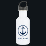 Bouteille D'eau Votre nom de bateau Blue Sea Ancre White<br><div class="desc">Votre nom de bateau Blue Sea Ancre White Water Bottle</div>
